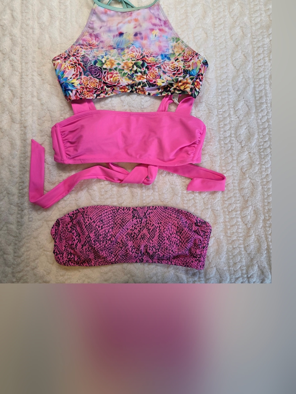 3 Piece Bikini Top Bundle M Xhilaration Floral Halter Pink Bandeau Hobie